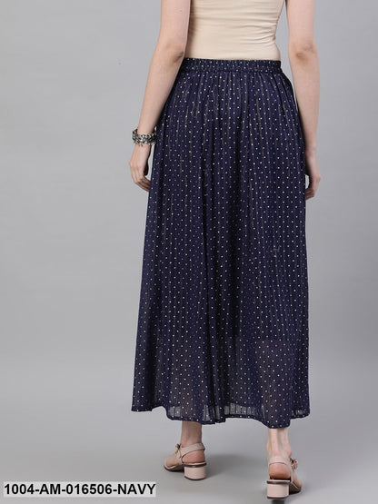 Navy blue polka dot printed maxi skirt