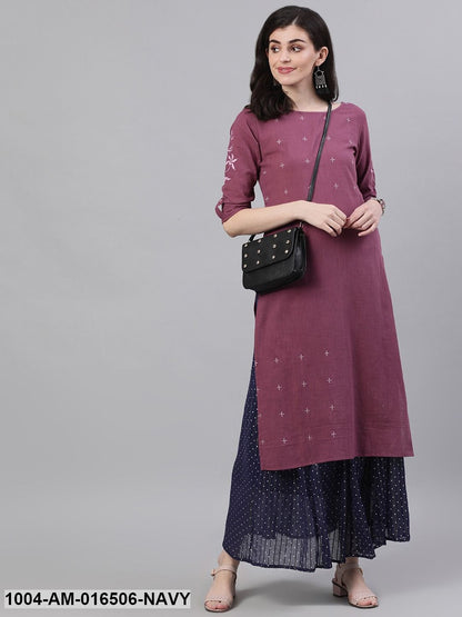 Navy blue polka dot printed maxi skirt