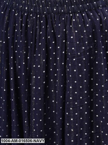 Navy blue polka dot printed maxi skirt
