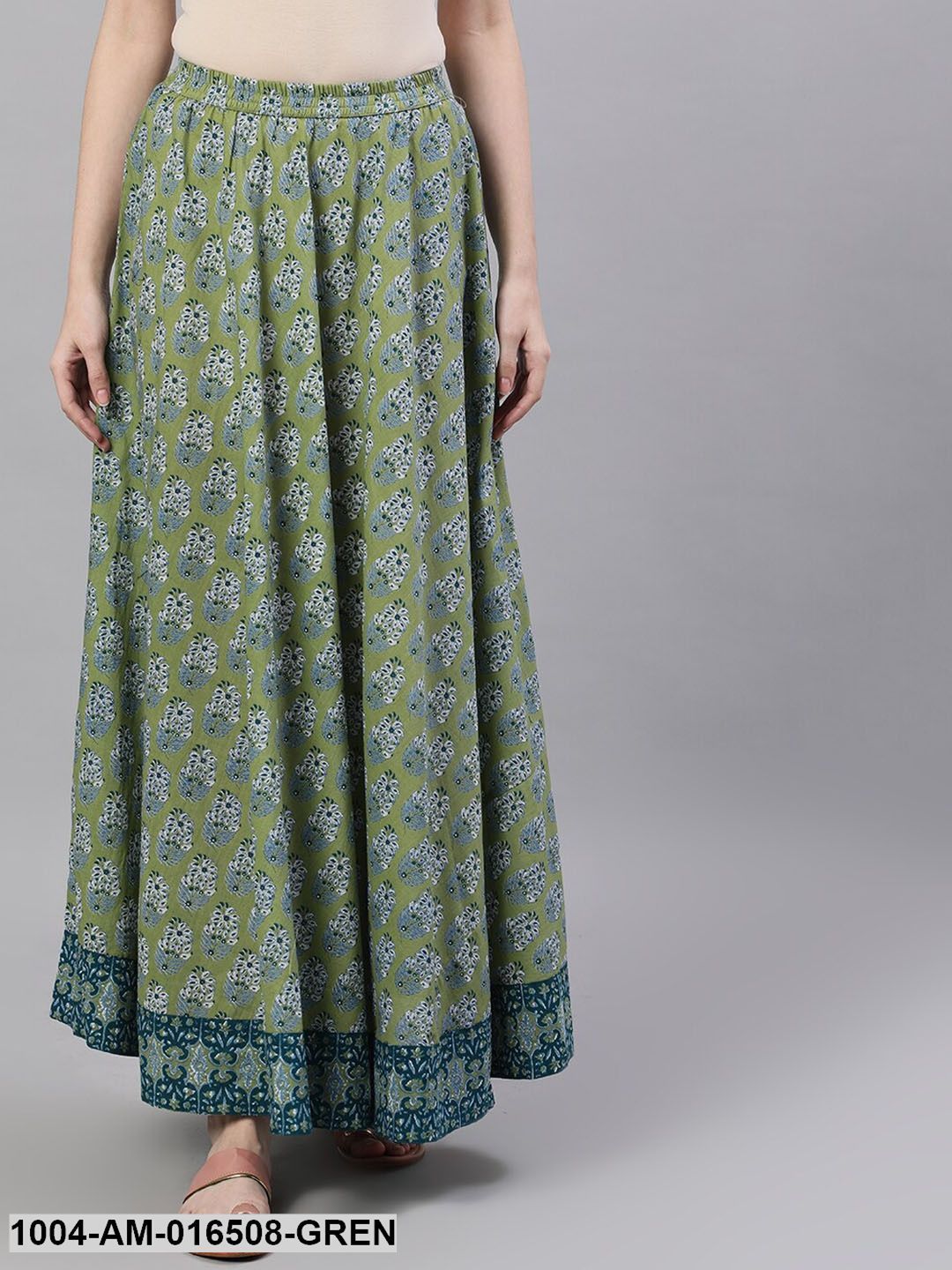 Green printed maxi skirt