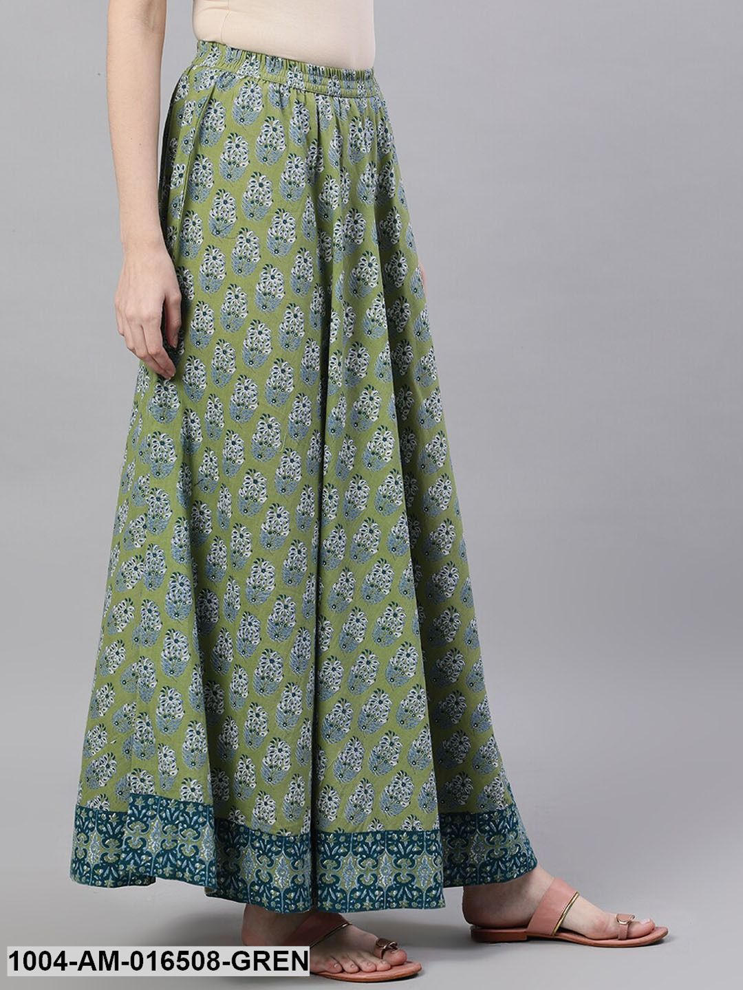 Green printed maxi skirt