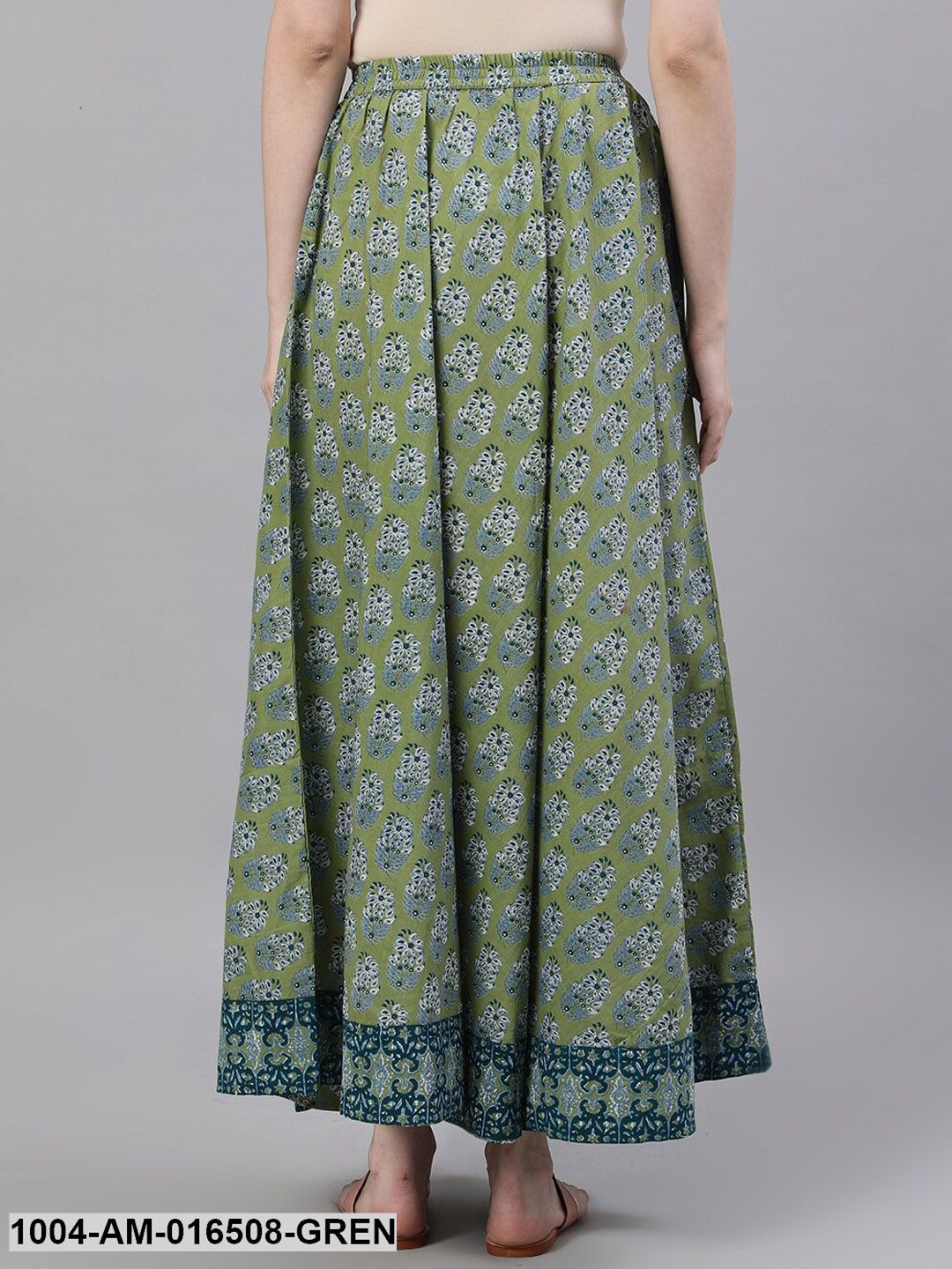 Green printed maxi skirt