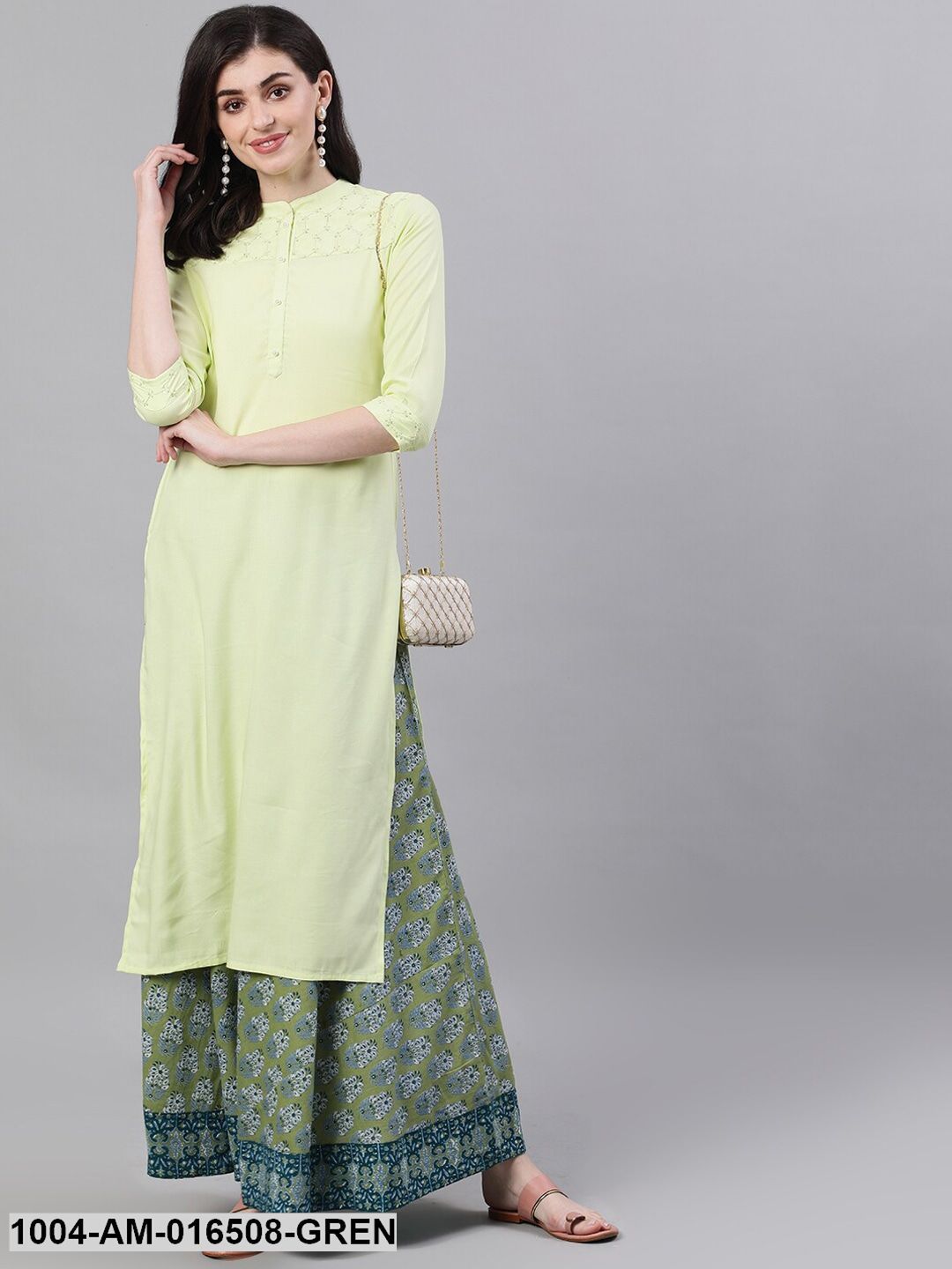 Green printed maxi skirt