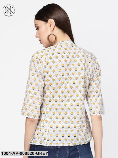 Grey Quirky Printed 3/4Th Sleeves A-Line Top