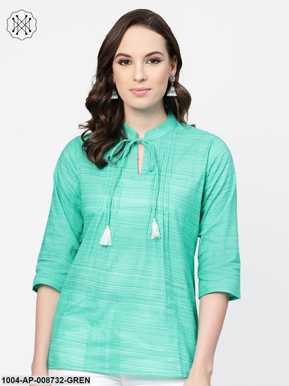 Solid Green self printed top with Dori work at yoke