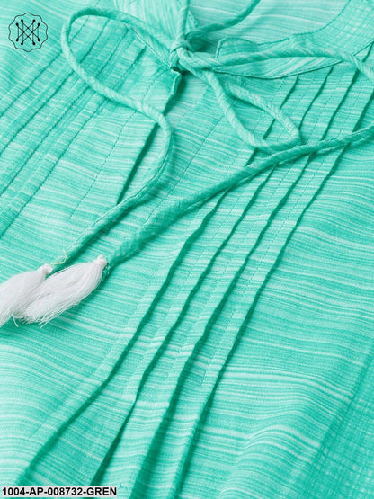 Solid Green self printed top with Dori work at yoke