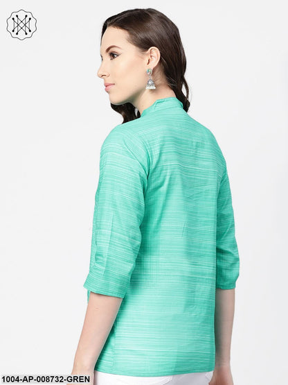 Solid Green self printed top with Dori work at yoke