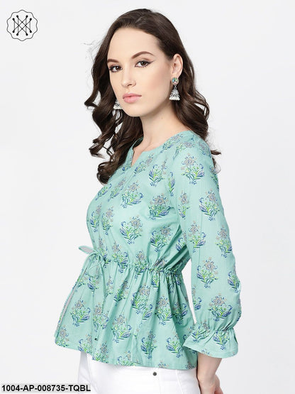 Mint blue with multi floral printed top with drawstring style