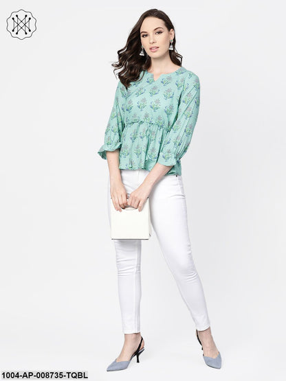 Mint blue with multi floral printed top with drawstring style