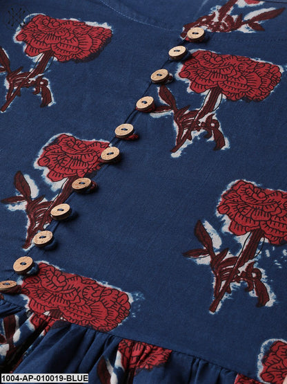 Women Blue & Red Peplum Printed Top