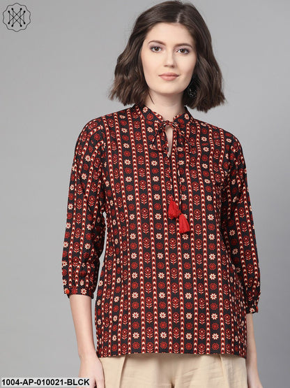 Women Black & Rust Regular Printed Top