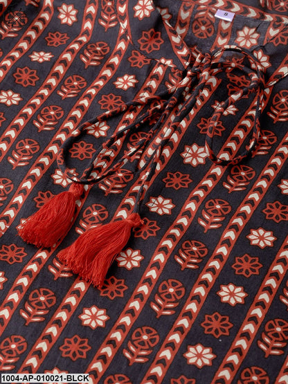 Women Black & Rust Regular Printed Top