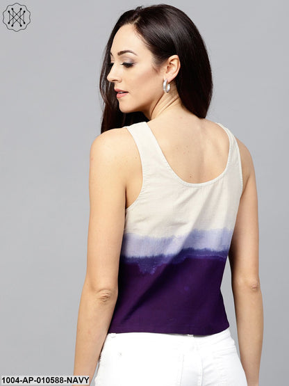 Navy Blue Sleeveless Ombre Dyed Top With Round Neck