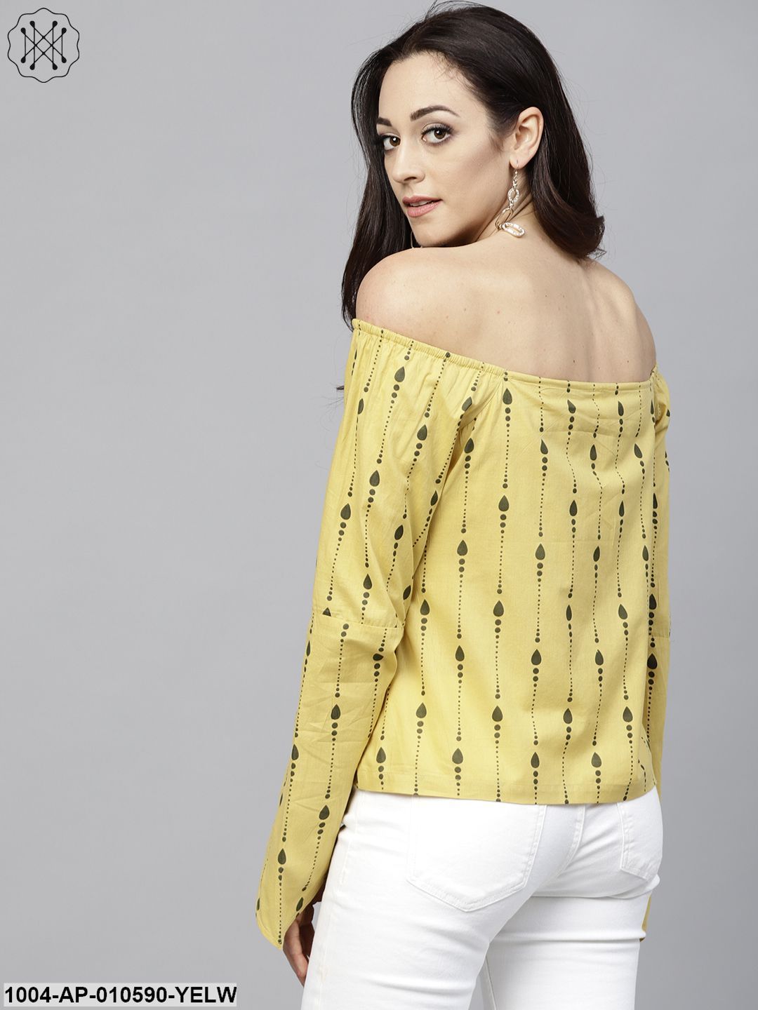 Yellow Off Shoulder Full Sleeve Cotton Top