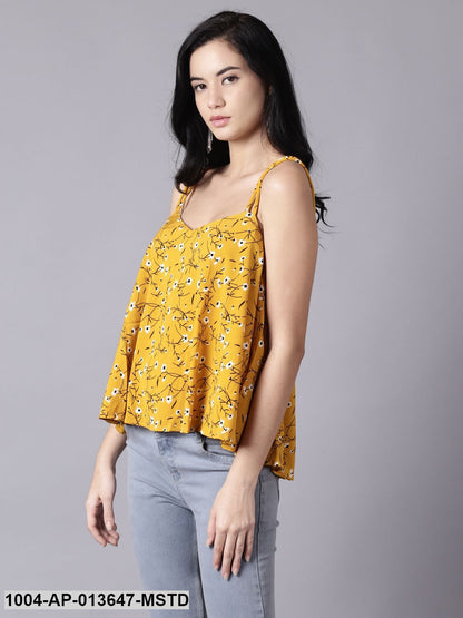 Mustard yellow Casual Printed Shoulder Straps Top