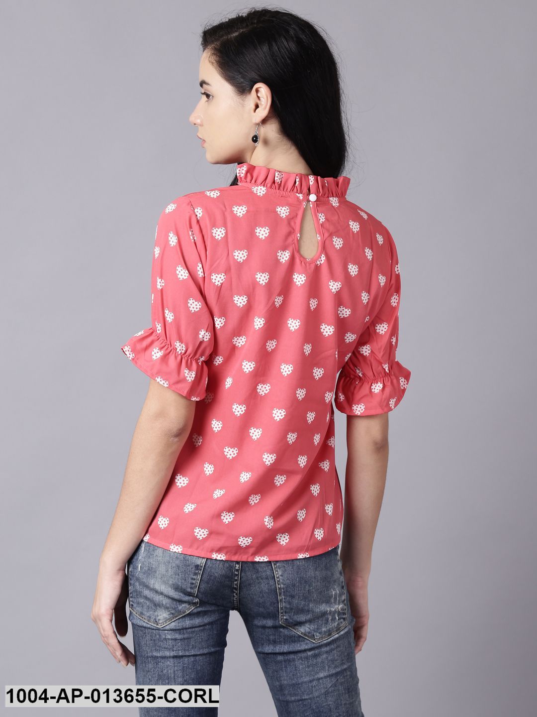 Coral Casual Printed High Neck Top