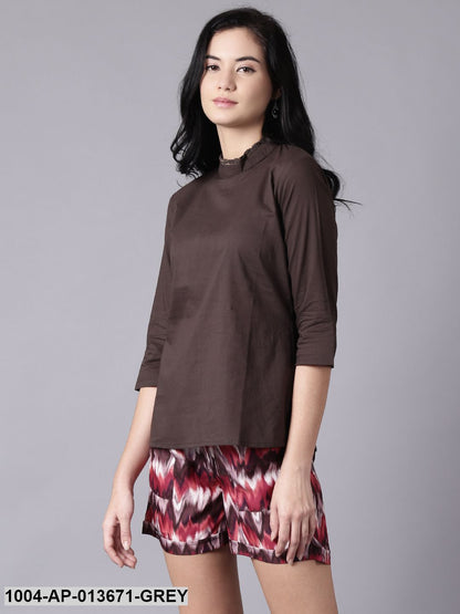 Grey Casual Printed High Neck Top