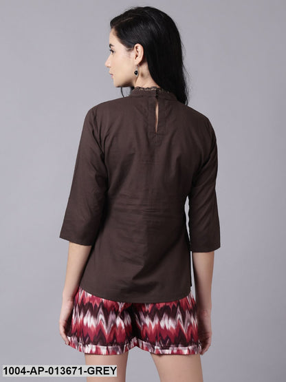 Grey Casual Printed High Neck Top