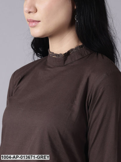 Grey Casual Printed High Neck Top