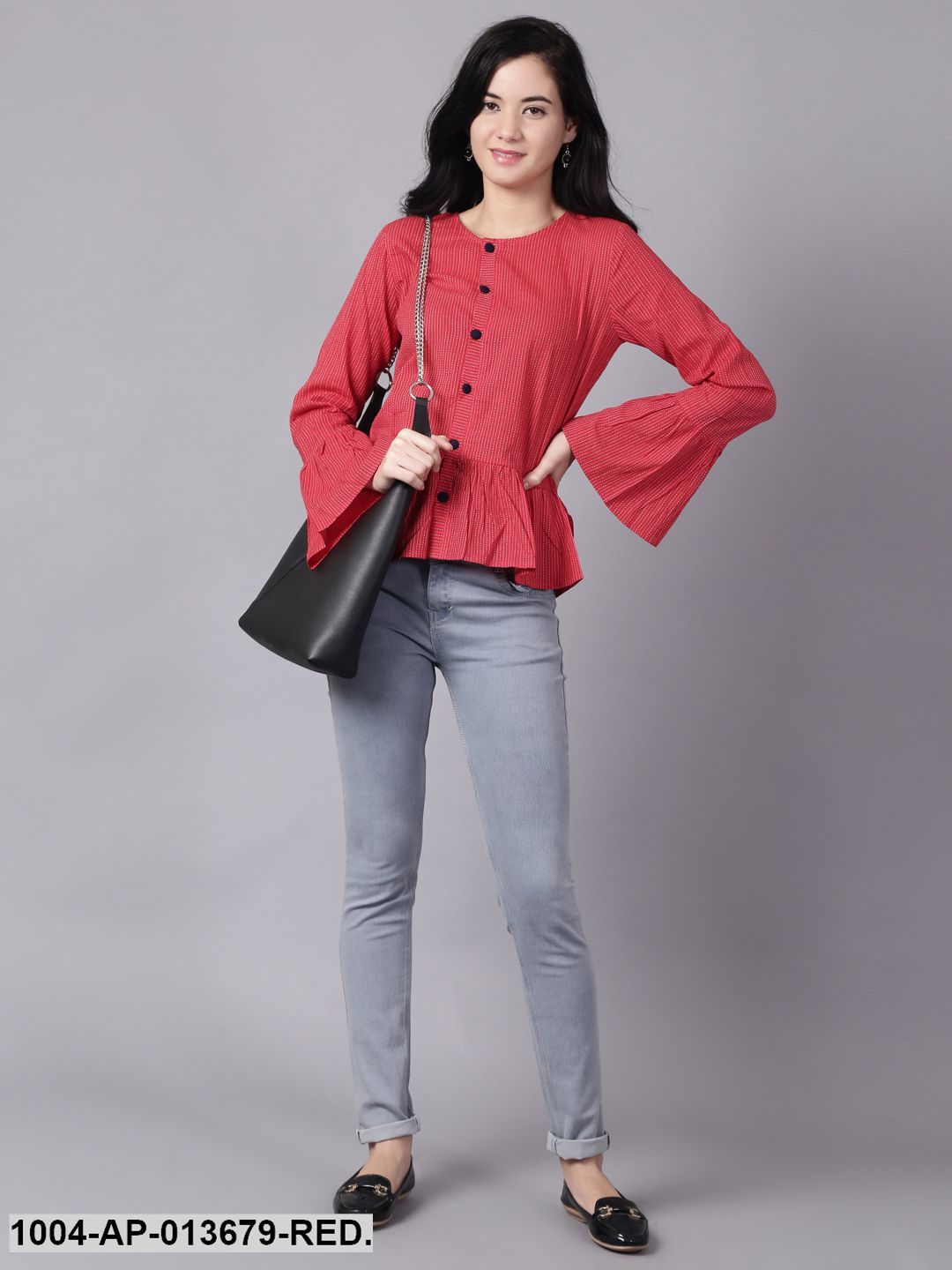 Red Casual Striped Round Neck Top