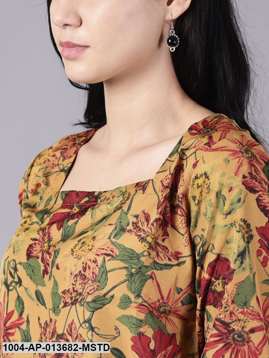 Mustard yellow Casual Printed Square Neck Top
