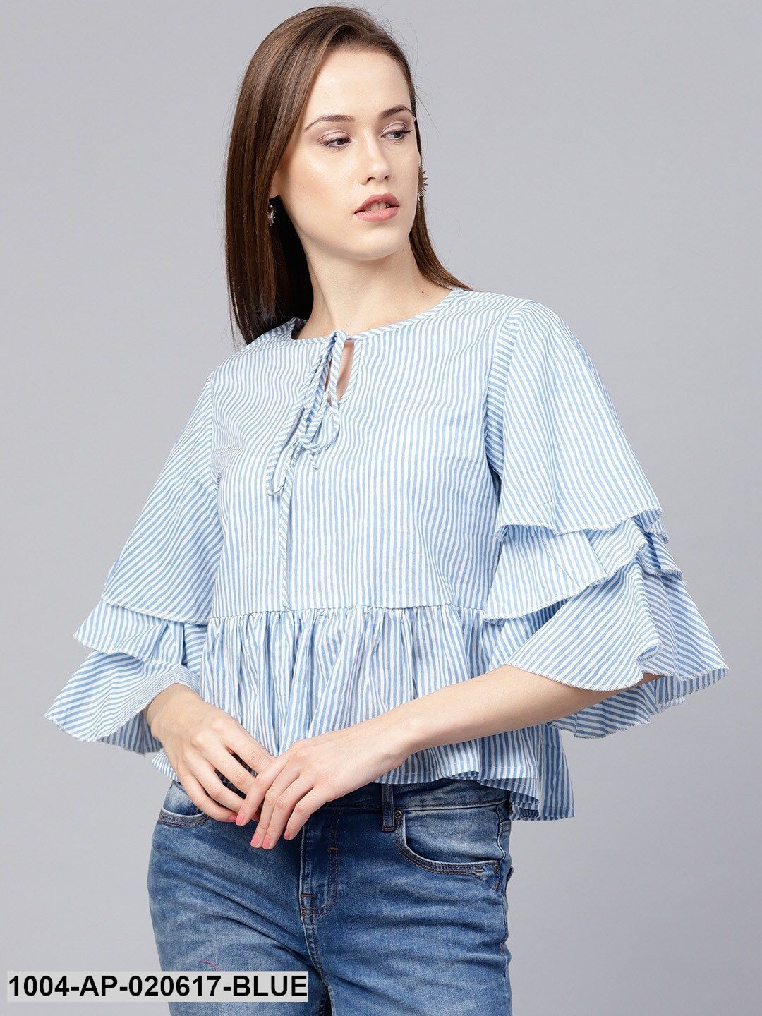 Blue & White Striped A-Line Top
