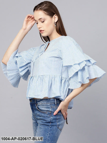 Blue & White Striped A-Line Top
