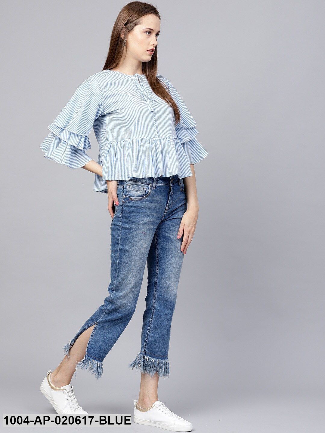 Blue & White Striped A-Line Top