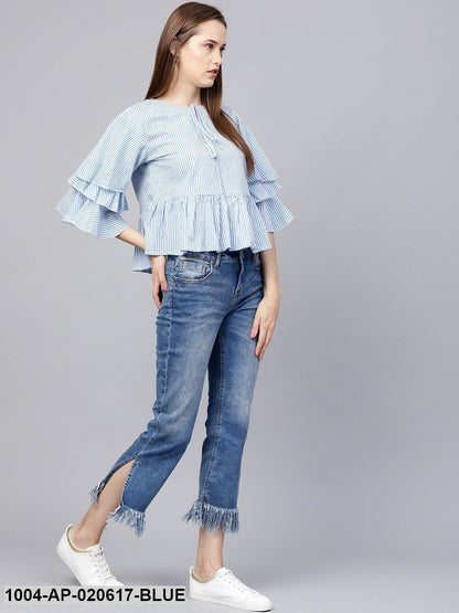 Blue & White Striped A-Line Top