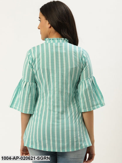 Sea Green & White Striped A-Line Top