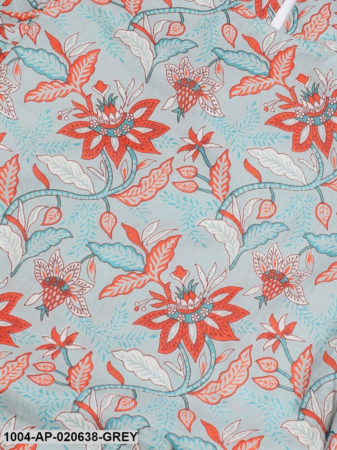 Grey & Orange Floral Printed Top