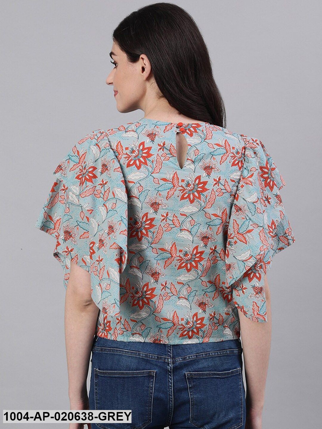 Grey & Orange Floral Printed Top