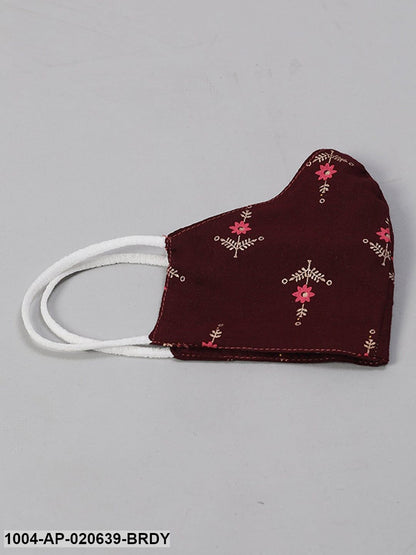 Burgundy  White Floral Printed Pure Cotton Top