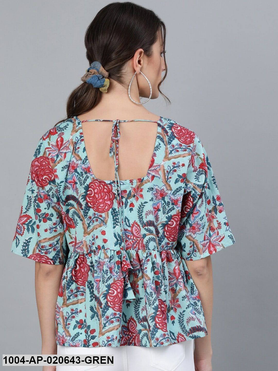 Green & Red Printed Pure Cotton A-Line Top