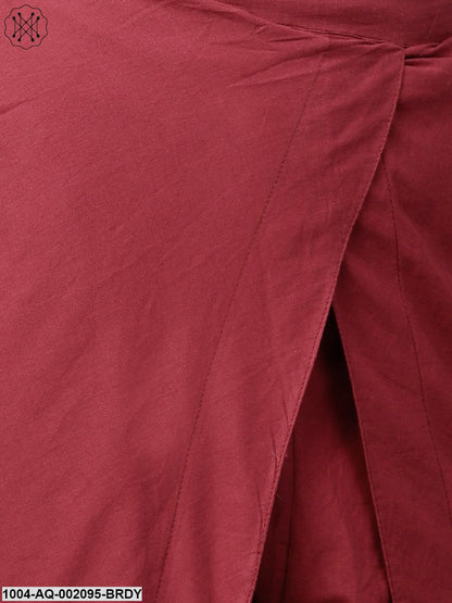 Solid Wine Ankle Length Cotton Tulip Pant