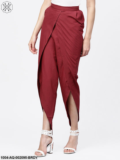 Solid Wine Ankle Length Cotton Tulip Pant
