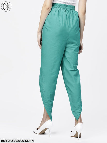 Solid Aqua Ankle Length Cotton Tulip Pant