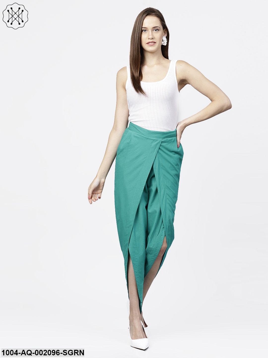 Solid Aqua Ankle Length Cotton Tulip Pant