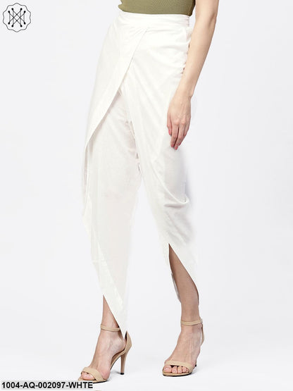 Solid White Ankle Length Cotton Tulip Pant