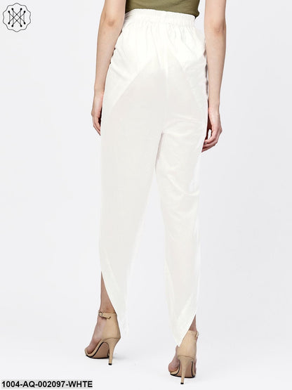 Solid White Ankle Length Cotton Tulip Pant
