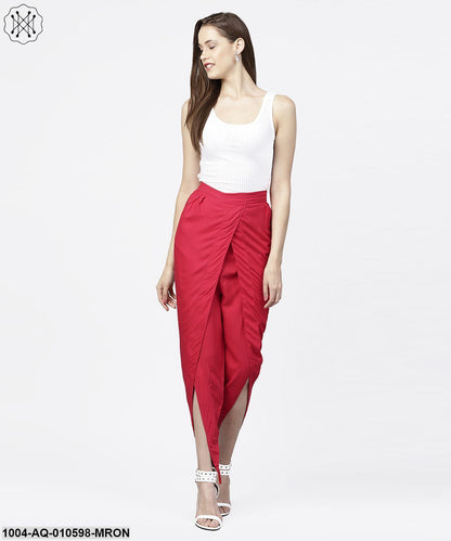 Solid Maroon Ankle Length Cotton Tulip Pant