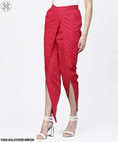Solid Maroon Ankle Length Cotton Tulip Pant