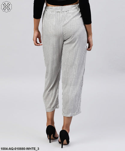 White & Black Small Checked Cotton Ankle Length Trouser