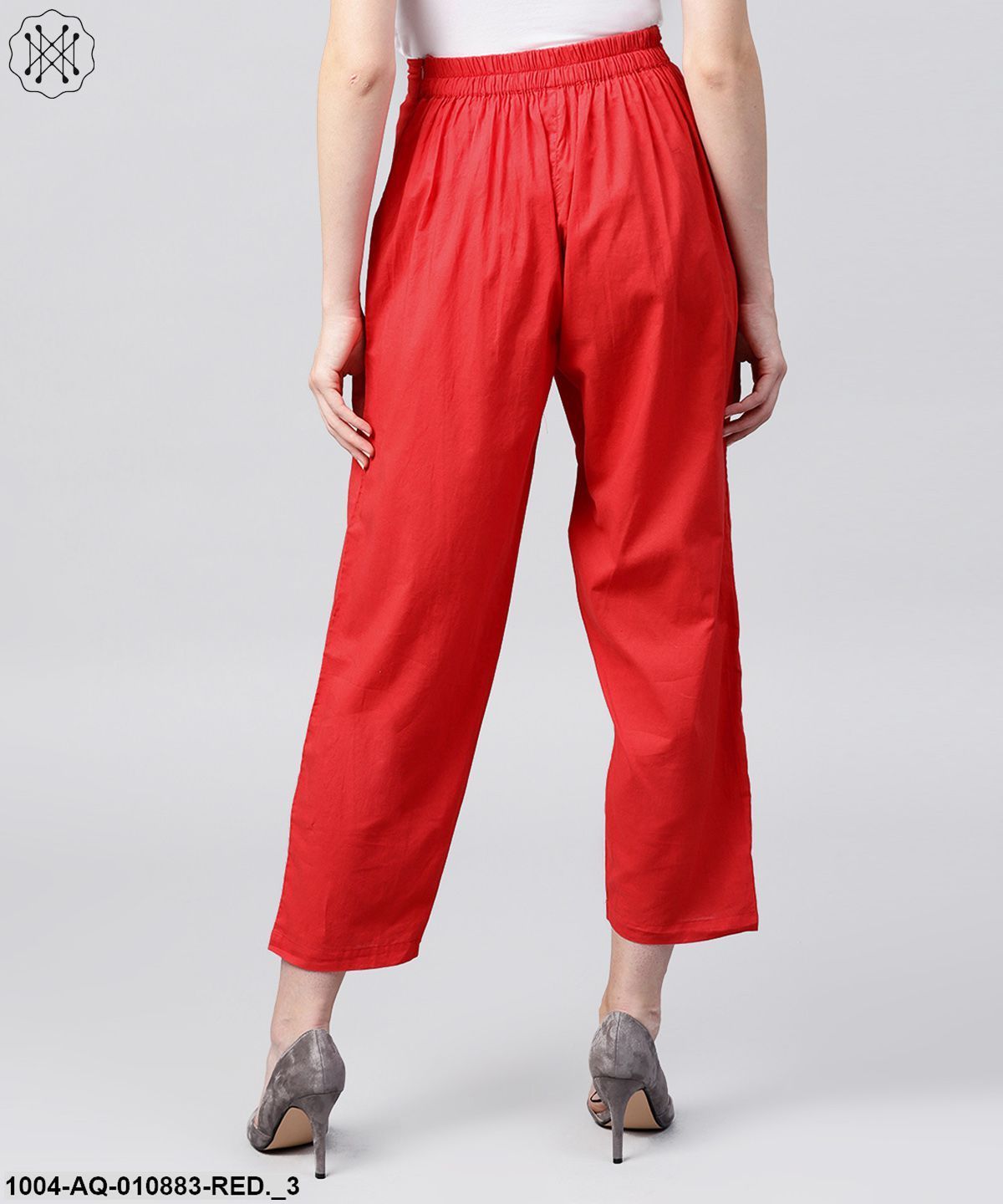 Solid Red Ankle Length Cotton Regular Fit Trouser