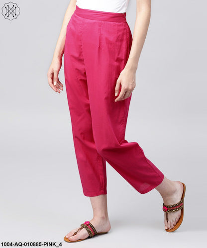 Solid Pink Ankle Length Cotton Regular Fit Trouser