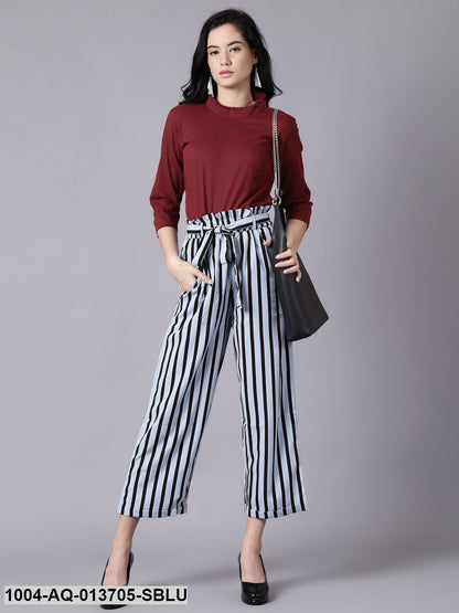 Sky Blue Striped Casual Texture Georgette Trouser