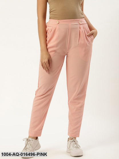 Pastel Pink Regular Texture Crepe Straigth Trouser Pant