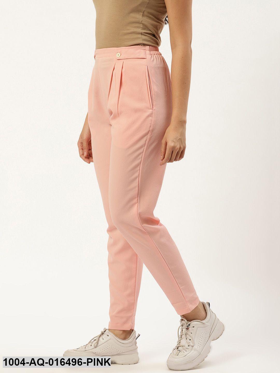Pastel Pink Regular Texture Crepe Straigth Trouser Pant