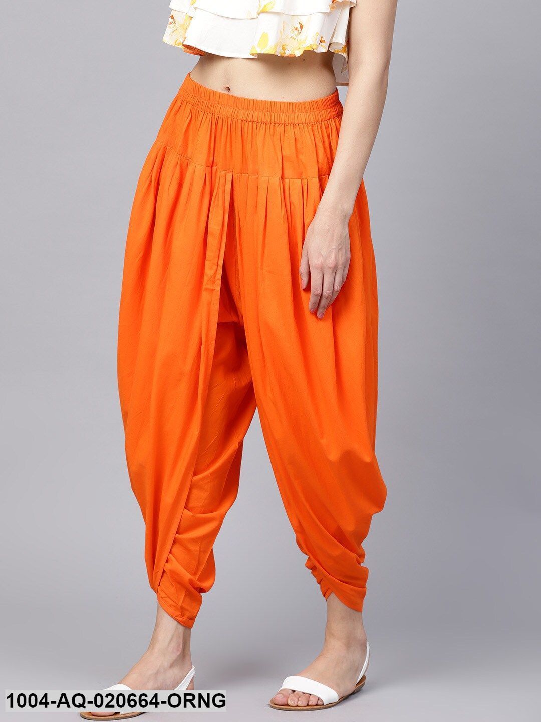 Orange Regular Fit Solid Dhoti Pants