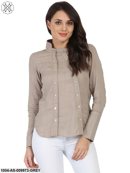 Light Grey Full Sleeve Rayon Slub Tunic